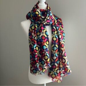 Kate Spade Multi-Color Knitted Shawl Scarf Floral Geometric Rectangle 31" x 88"